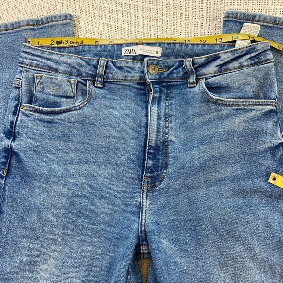 Zara Women's Classic Blue Flare Jeans stretch size 10 bell bottom high rise - Picture 6 of 11